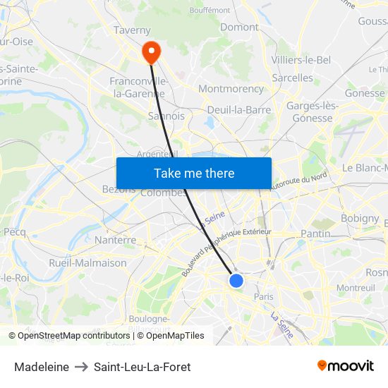 Madeleine to Saint-Leu-La-Foret map