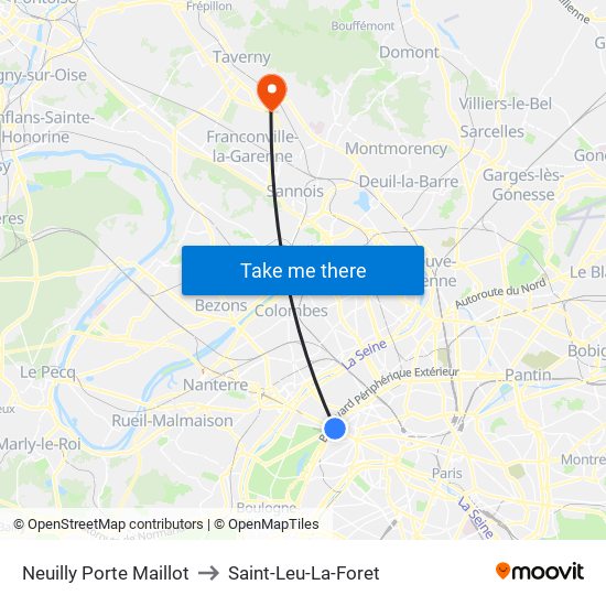 Neuilly Porte Maillot to Saint-Leu-La-Foret map