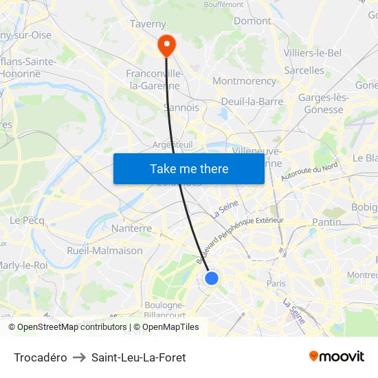 Trocadéro to Saint-Leu-La-Foret map