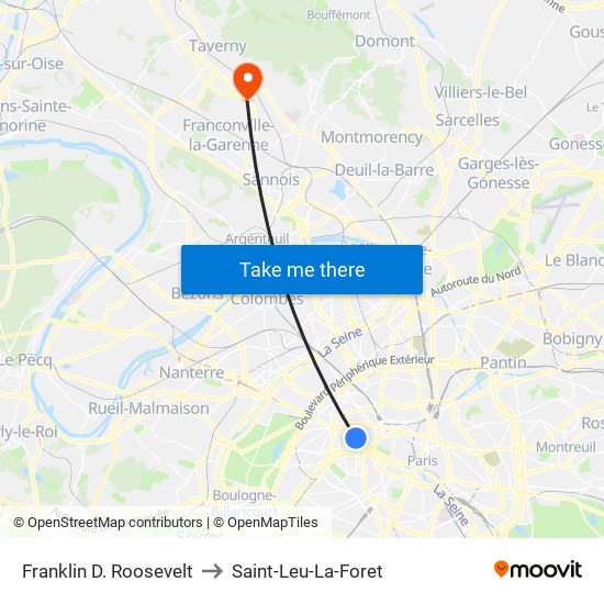 Franklin D. Roosevelt to Saint-Leu-La-Foret map