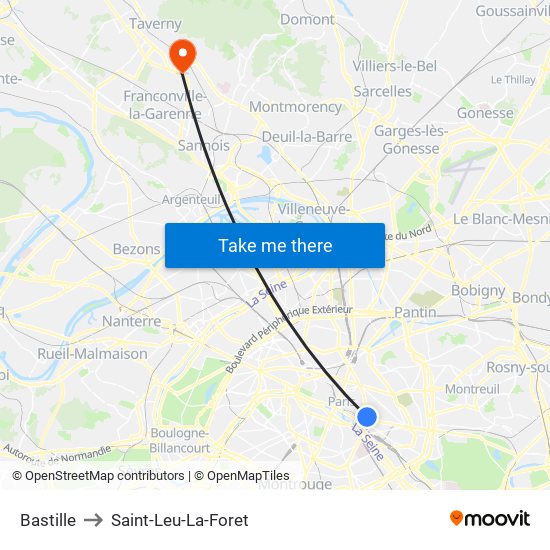 Bastille to Saint-Leu-La-Foret map