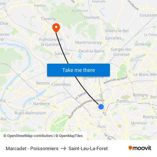 Marcadet - Poissonniers to Saint-Leu-La-Foret map