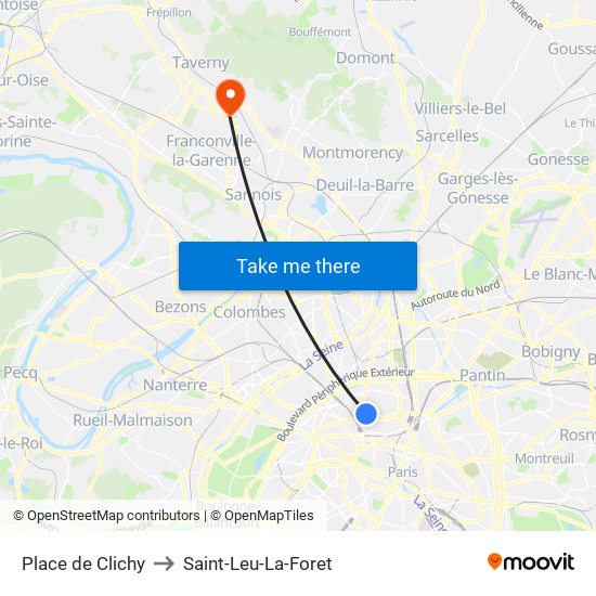 Place de Clichy to Saint-Leu-La-Foret map