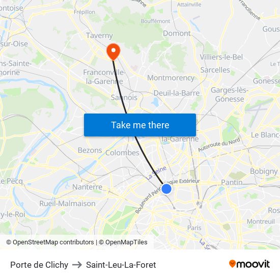 Porte de Clichy to Saint-Leu-La-Foret map
