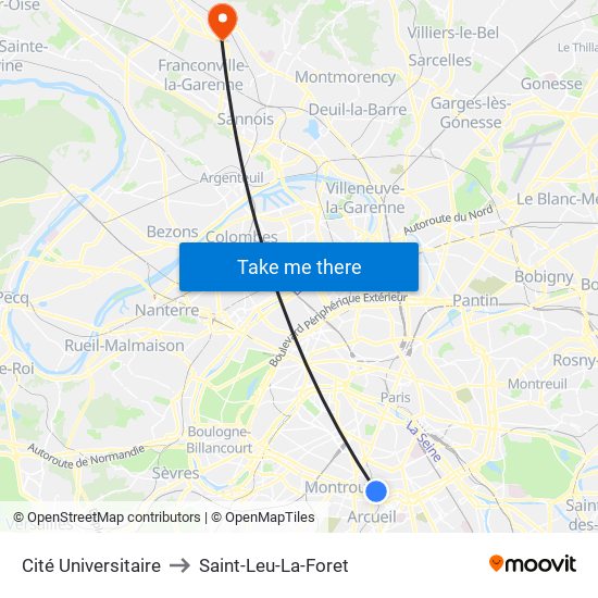 Cité Universitaire to Saint-Leu-La-Foret map