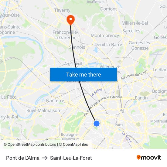 Pont de L'Alma to Saint-Leu-La-Foret map