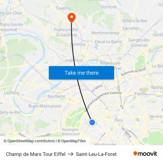 Champ de Mars Tour Eiffel to Saint-Leu-La-Foret map