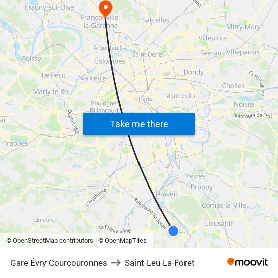 Gare Évry Courcouronnes to Saint-Leu-La-Foret map