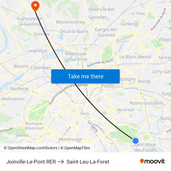 Joinville-Le-Pont RER to Saint-Leu-La-Foret map