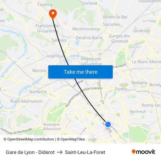 Gare de Lyon - Diderot to Saint-Leu-La-Foret map