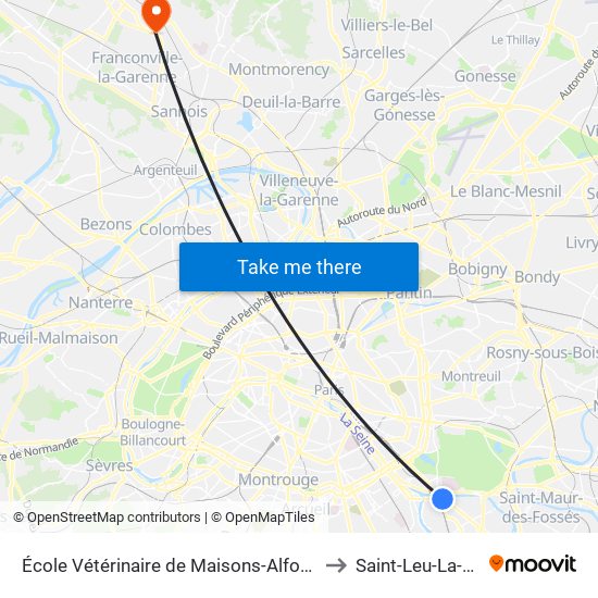 École Vétérinaire de Maisons-Alfort - Métro to Saint-Leu-La-Foret map