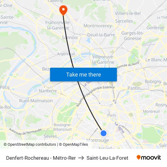 Denfert-Rochereau - Métro-Rer to Saint-Leu-La-Foret map