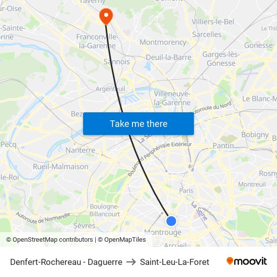 Denfert-Rochereau - Daguerre to Saint-Leu-La-Foret map