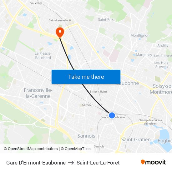 Gare D'Ermont-Eaubonne to Saint-Leu-La-Foret map