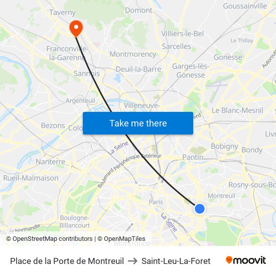 Place de la Porte de Montreuil to Saint-Leu-La-Foret map