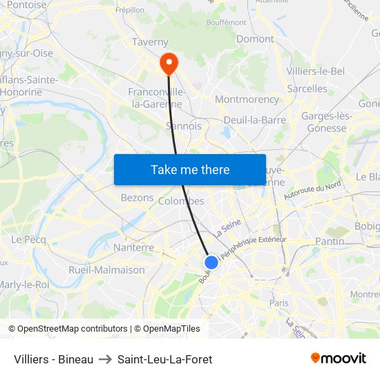 Villiers - Bineau to Saint-Leu-La-Foret map