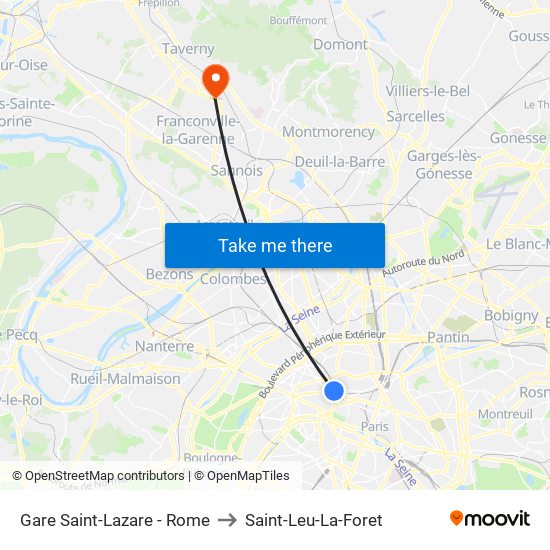 Gare Saint-Lazare - Rome to Saint-Leu-La-Foret map