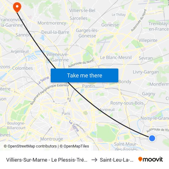 Villiers-Sur-Marne - Le Plessis-Trévise RER to Saint-Leu-La-Foret map