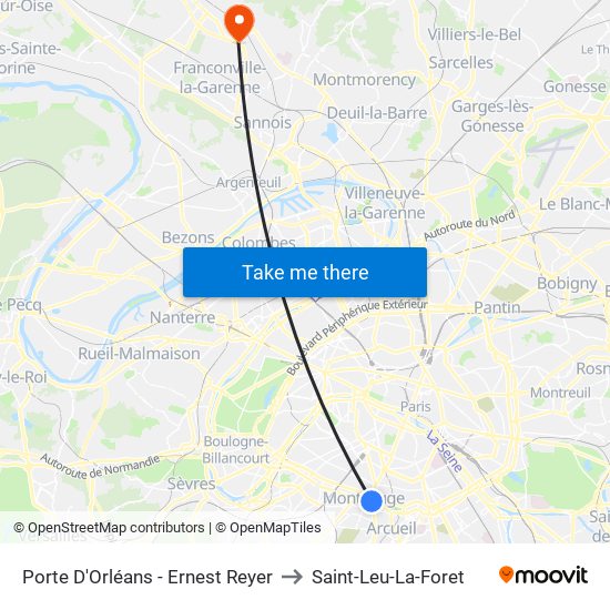 Porte D'Orléans - Ernest Reyer to Saint-Leu-La-Foret map