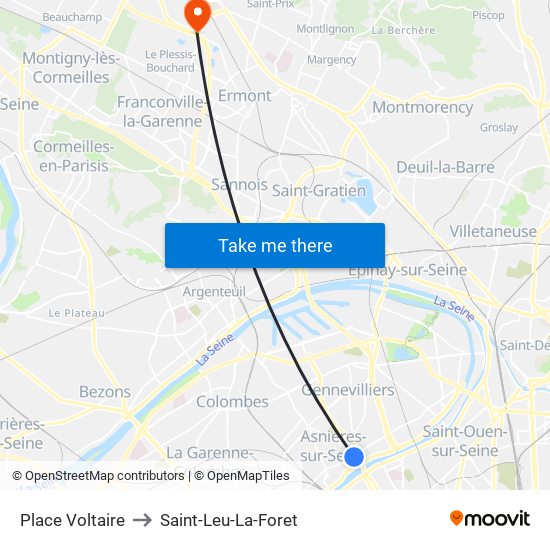 Place Voltaire to Saint-Leu-La-Foret map