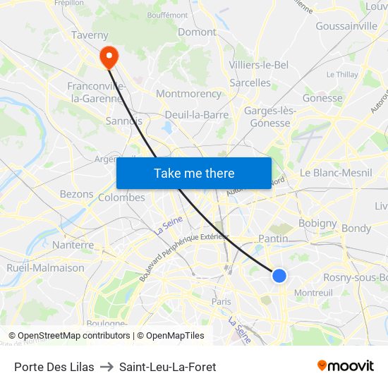 Porte Des Lilas to Saint-Leu-La-Foret map