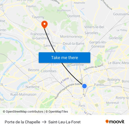 Porte de la Chapelle to Saint-Leu-La-Foret map