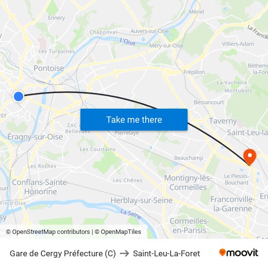 Gare de Cergy Préfecture (C) to Saint-Leu-La-Foret map