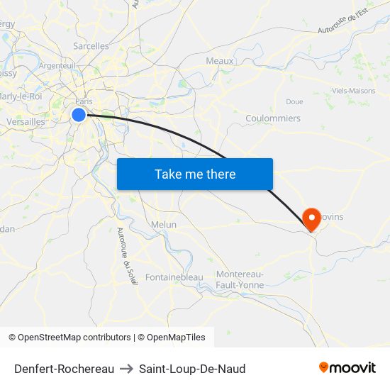 Denfert-Rochereau to Saint-Loup-De-Naud map
