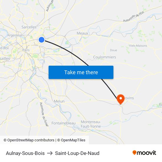 Aulnay-Sous-Bois to Saint-Loup-De-Naud map