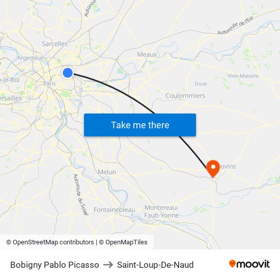 Bobigny Pablo Picasso to Saint-Loup-De-Naud map