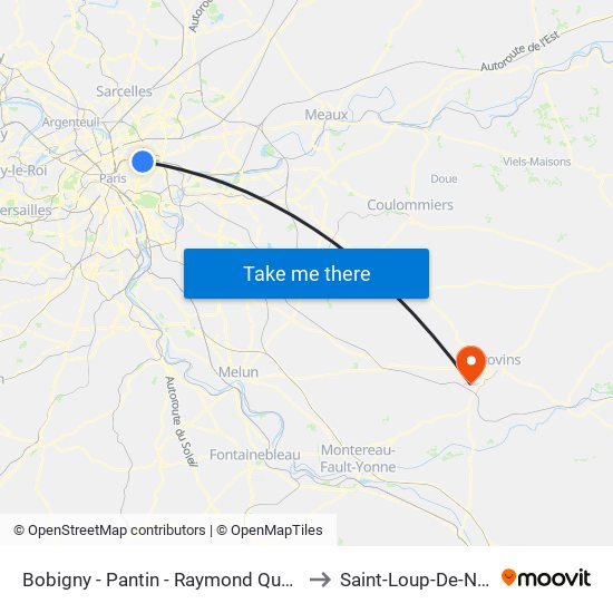 Bobigny - Pantin - Raymond Queneau to Saint-Loup-De-Naud map