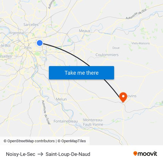 Noisy-Le-Sec to Saint-Loup-De-Naud map