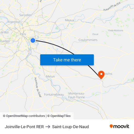 Joinville-Le-Pont RER to Saint-Loup-De-Naud map