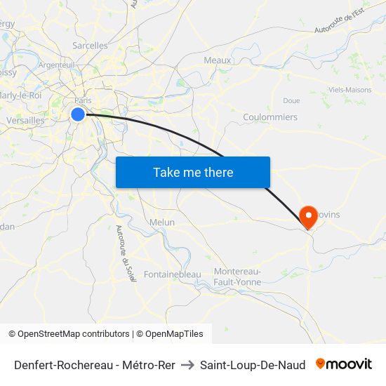 Denfert-Rochereau - Métro-Rer to Saint-Loup-De-Naud map