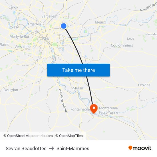 Sevran Beaudottes to Saint-Mammes map
