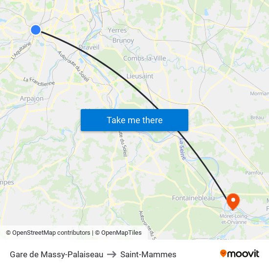Gare de Massy-Palaiseau to Saint-Mammes map