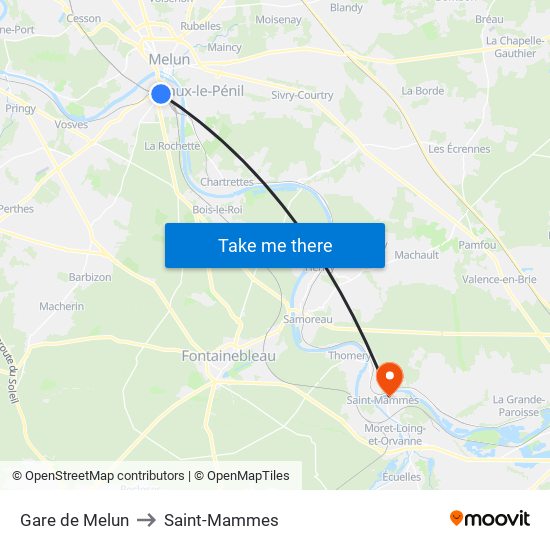 Gare de Melun to Saint-Mammes map