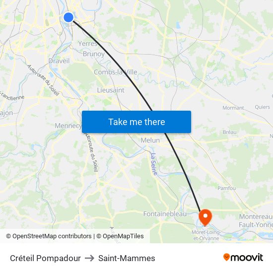 Créteil Pompadour to Saint-Mammes map