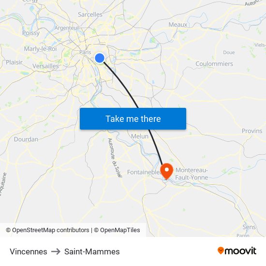 Vincennes to Saint-Mammes map
