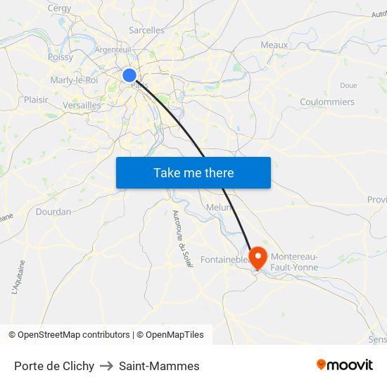 Porte de Clichy to Saint-Mammes map