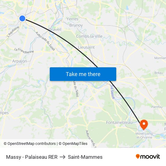 Massy - Palaiseau RER to Saint-Mammes map