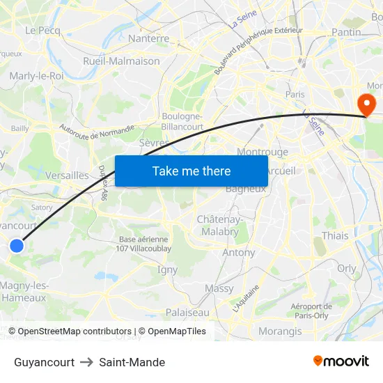 Guyancourt to Saint-Mande map