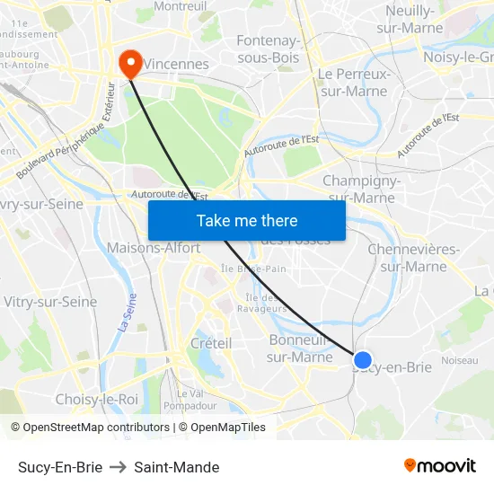 Sucy-En-Brie to Saint-Mande map
