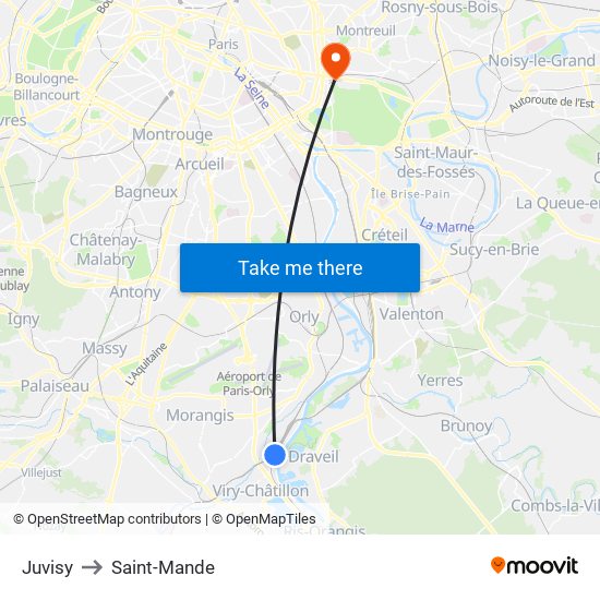 Juvisy to Saint-Mande map
