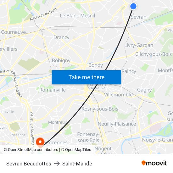 Sevran Beaudottes to Saint-Mande map