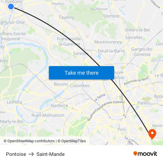 Pontoise to Saint-Mande map