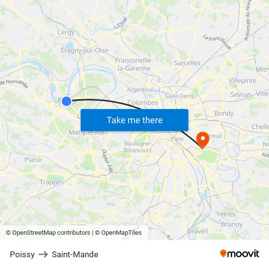 Poissy to Saint-Mande map