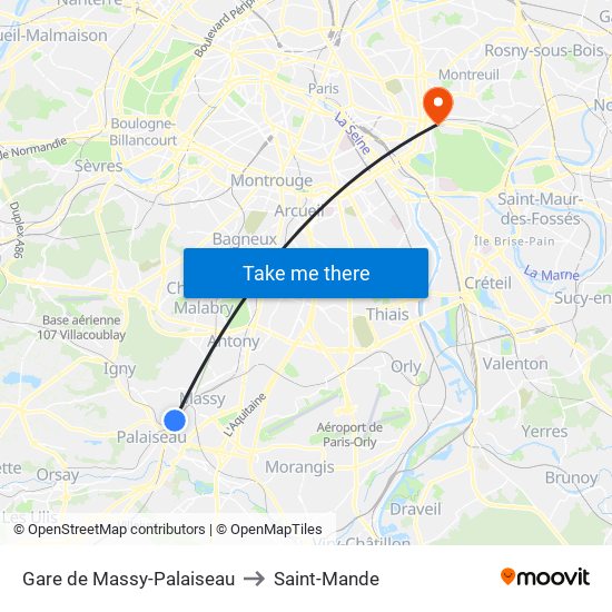 Gare de Massy-Palaiseau to Saint-Mande map