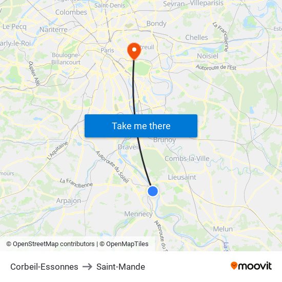 Corbeil-Essonnes to Saint-Mande map