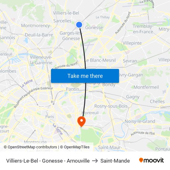 Villiers-Le-Bel - Gonesse - Arnouville to Saint-Mande map